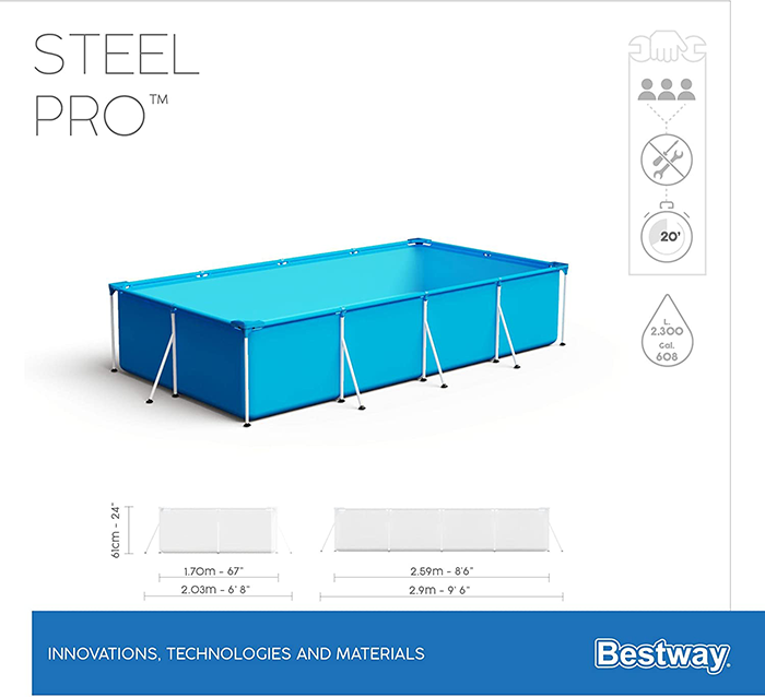 Bestway 8ft 6inch Rectangular Above Ground Steel Pro Swimming Pool