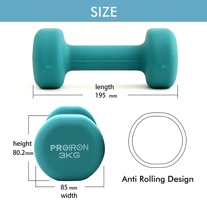 PROIRON Neoprene Coated 3kg Dumbbells
