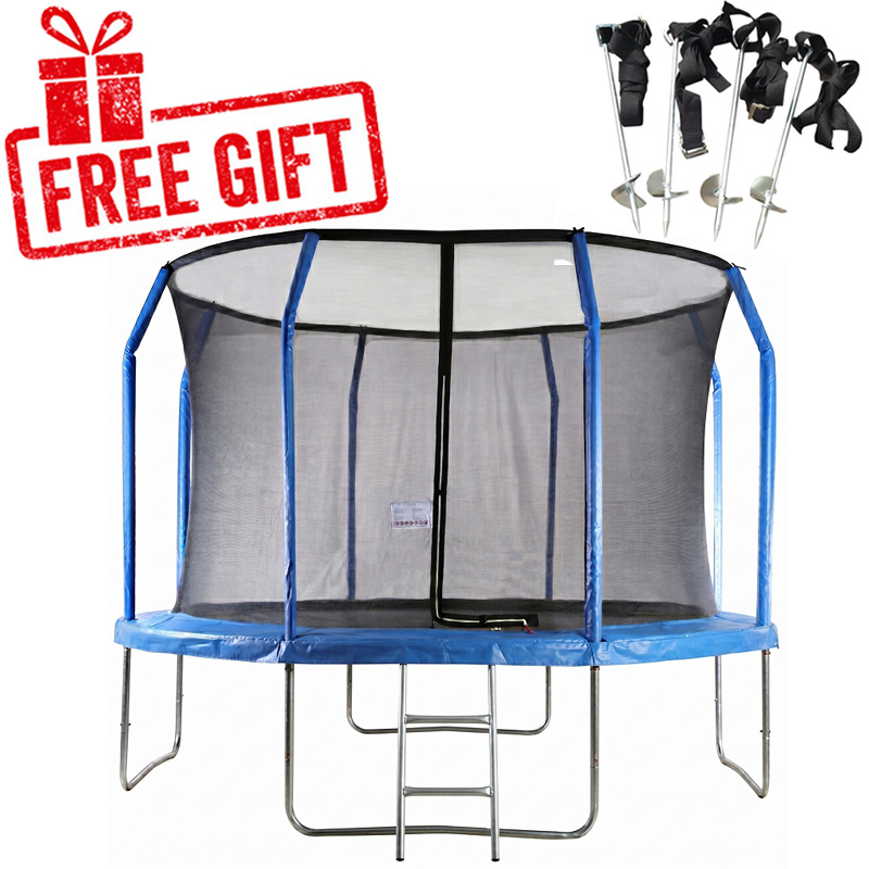 Big Air Extreme 12ft Trampoline with Safety Enclosure - Free Ladder & Anchor Kit- Blue