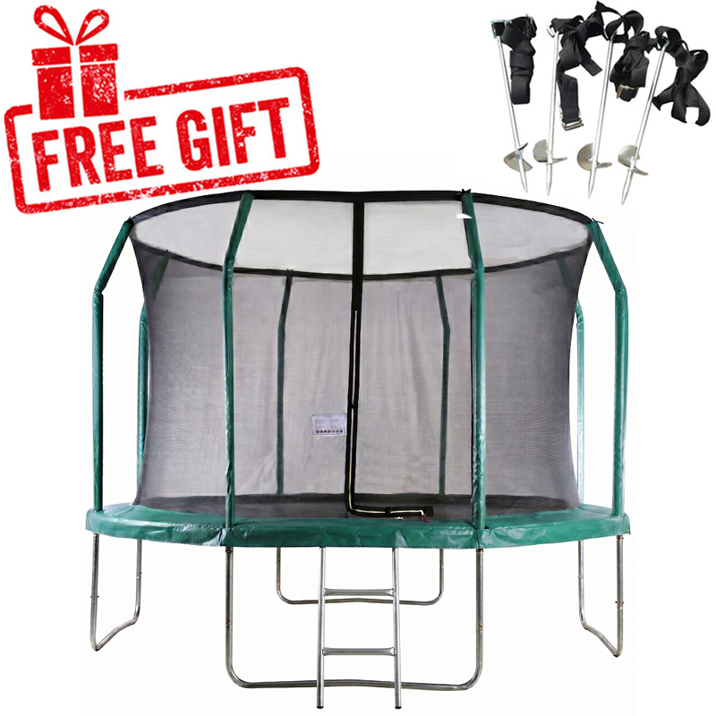 Big Air Extreme 12ft Trampoline with Safety Enclosure - Free Ladder & Anchor Kit - Green
