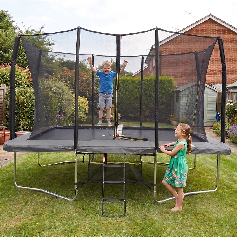 Big Air Extreme 9x14ft Rectangular Trampoline with Safety Enclosure Grey – Free Ladder & Shoe Tidy