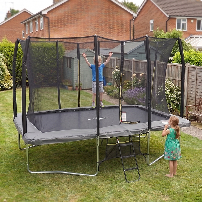 Big Air Extreme 7x10ft Rectangular Trampoline with Safety Enclosure Grey - Free Ladder & Shoe Tidy