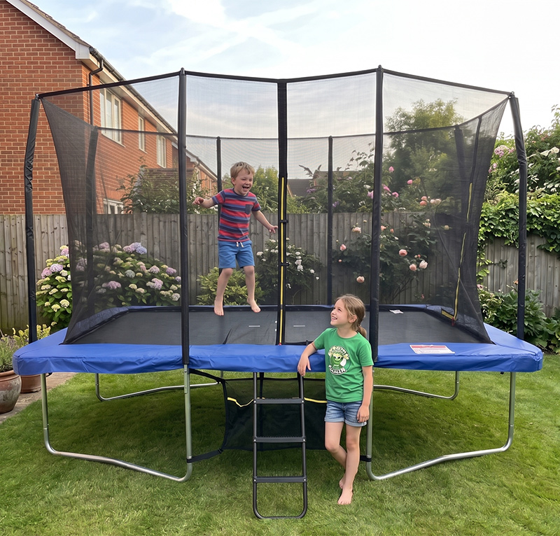 Big Air Extreme 8x12ft Rectangular Trampoline with Safety Enclosure Blue – Free Ladder & Shoe Tidy