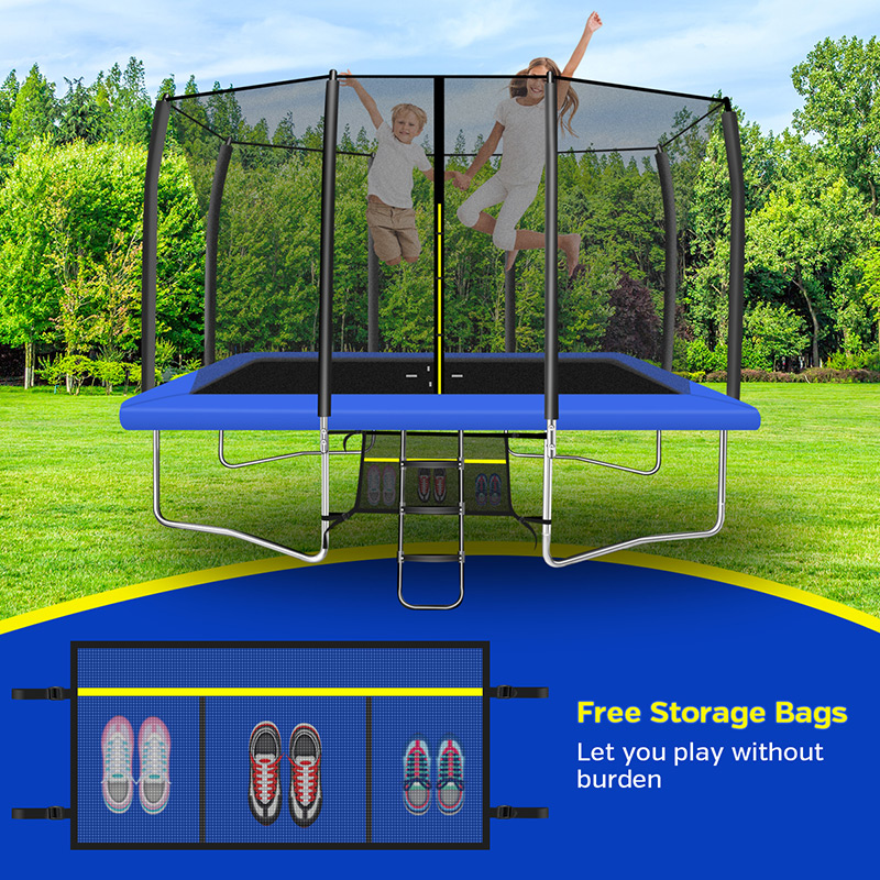 8x12ft Rectangular Trampoline with Safety Enclosure Grey – Free Ladder & Shoe Tidy