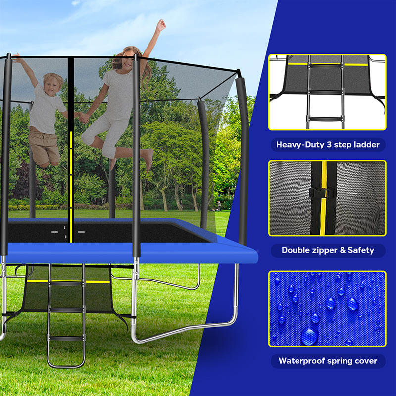 8x12ft Rectangular Trampoline with Safety Enclosure Grey – Free Ladder & Shoe Tidy