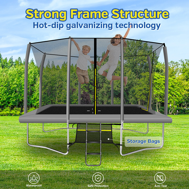 8x12ft Rectangular Trampoline with Safety Enclosure Grey – Free Ladder & Shoe Tidy