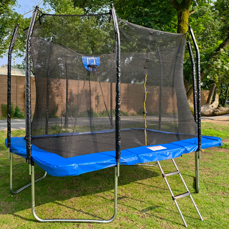5x7ft Rectangular Trampoline with Safety Enclosure Black FREE Ladder & Basketball Game