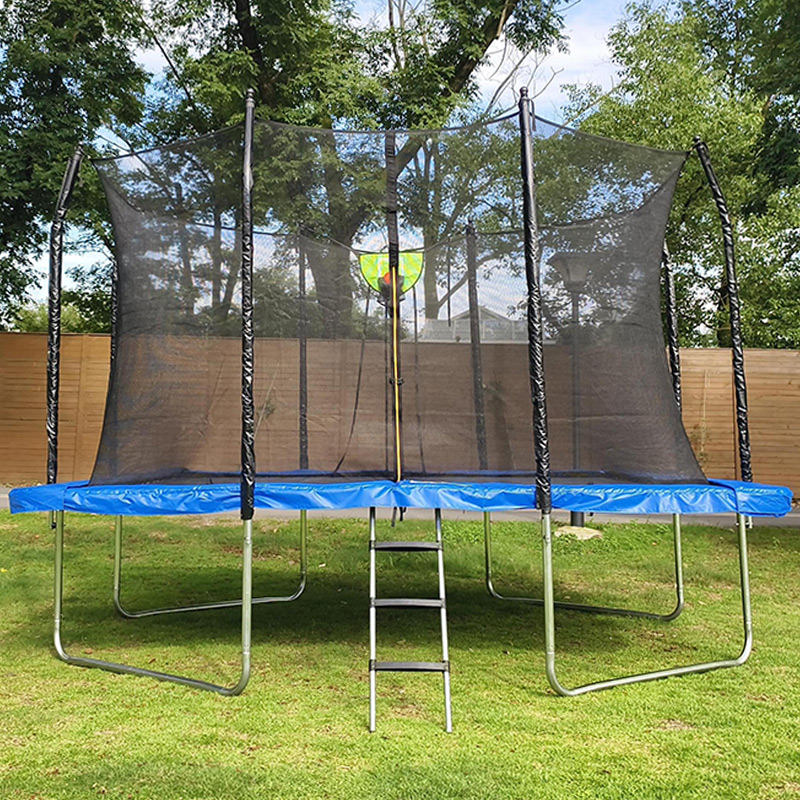 5x7ft Rectangular Trampoline with Safety Enclosure Black FREE Ladder & Basketball Game