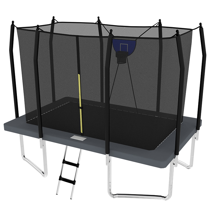Big Air Bounce 7x11ft Rectangular Trampoline with Safety Enclosure Grey FREE Ladder & Basketball Game