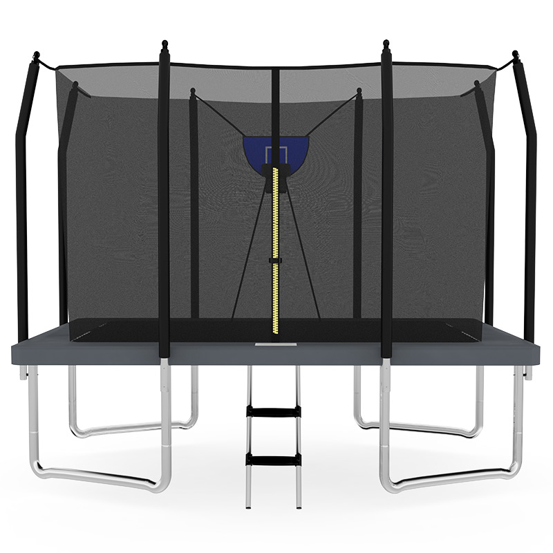 Big Air Bounce 8x12ft Rectangular Trampoline with Safety Enclosure Grey FREE Ladder & Basketball Game