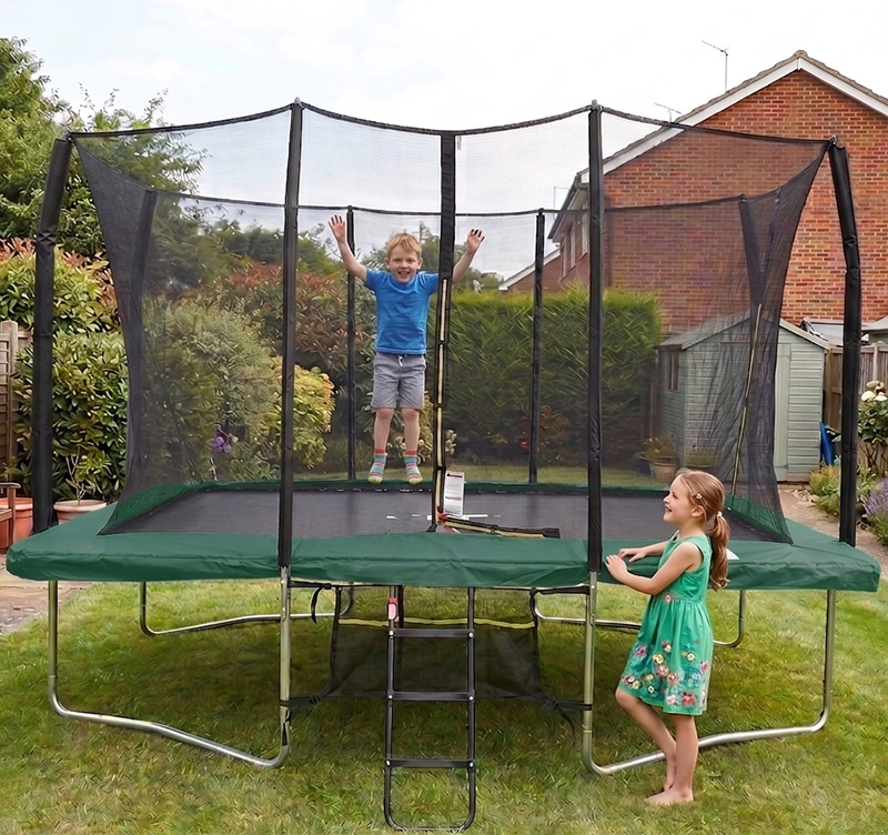 Big Air Extreme 8x12ft Rectangular Trampoline with Safety Enclosure Green – Free Ladder & Shoe Tidy