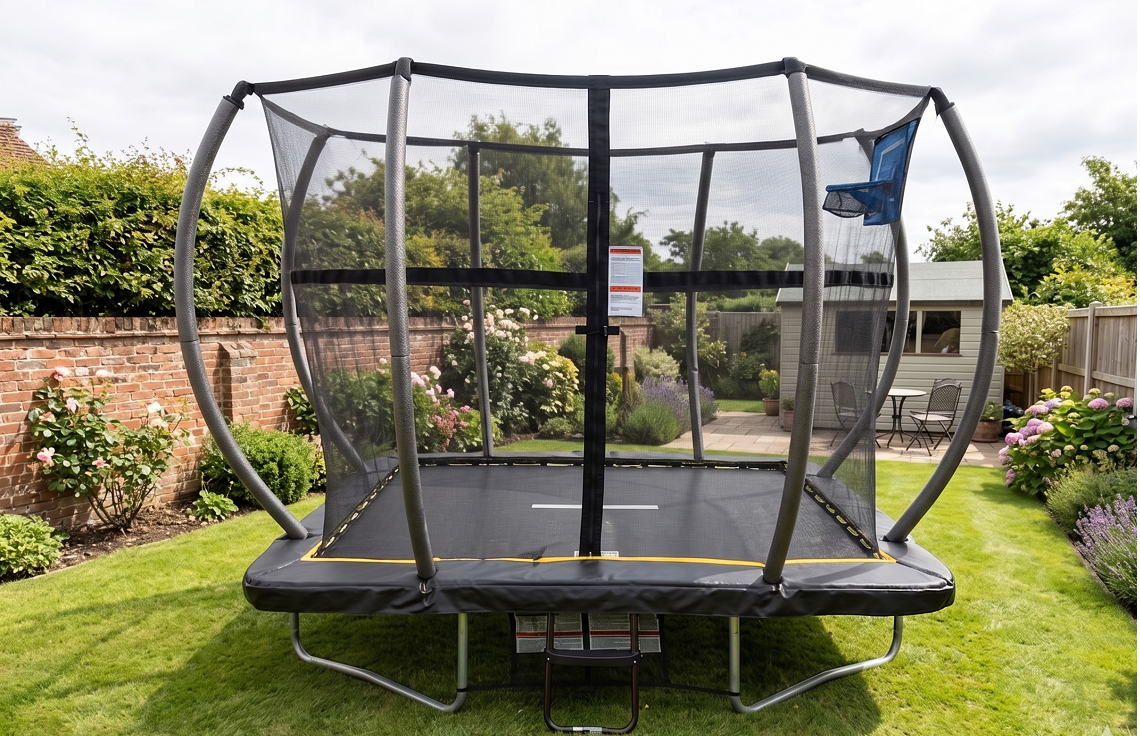Big Air Super Bounce 5x7ft Rectangular Trampoline with Safety Enclosure Black - Free Ladder Shoe Tidy Anchor Kit Basketball