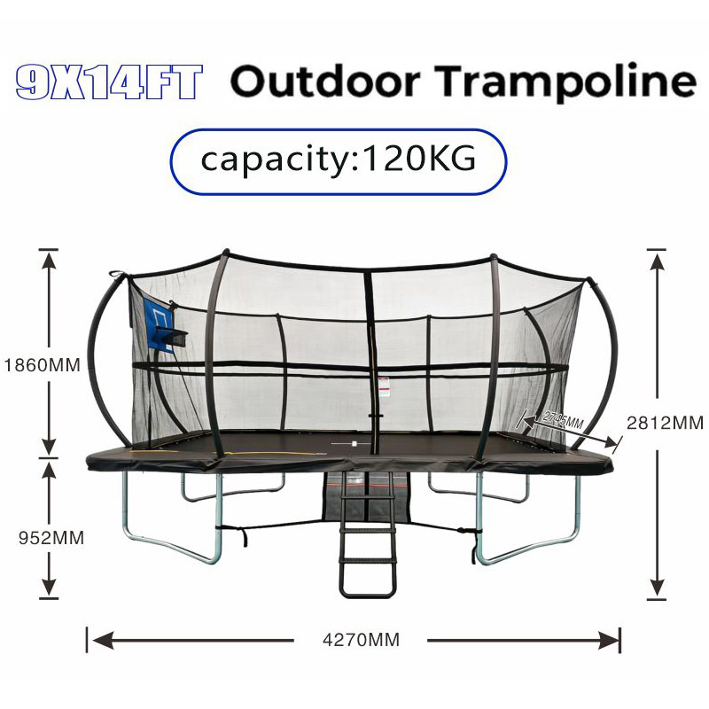 9x14ft Rectangular Trampoline with Safety Enclosure Black - Free Ladder Shoe Tidy Anchor Kit Basketball