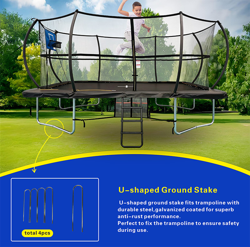 9x14ft Rectangular Trampoline with Safety Enclosure Black - Free Ladder Shoe Tidy Anchor Kit Basketball