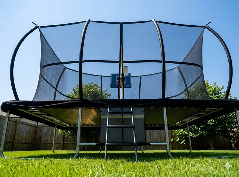 9x14ft Rectangular Trampoline with Safety Enclosure Black - Free Ladder Shoe Tidy Anchor Kit Basketball