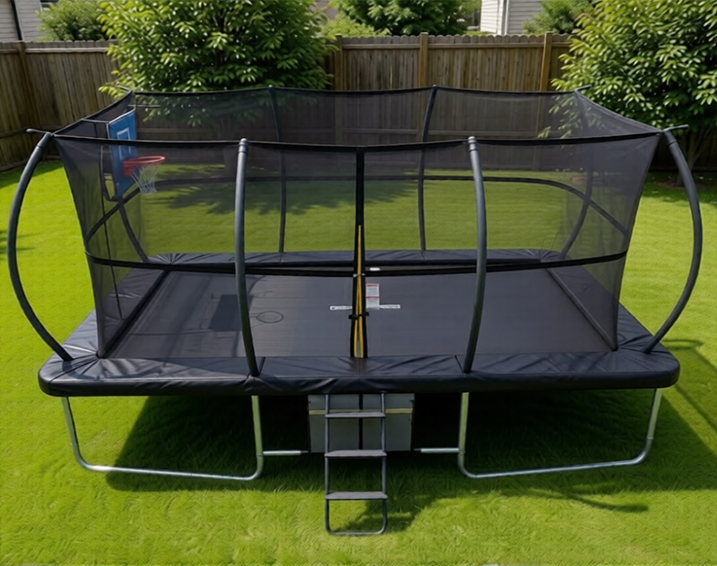 9x14ft Rectangular Trampoline with Safety Enclosure Black - Free Ladder Shoe Tidy Anchor Kit Basketball