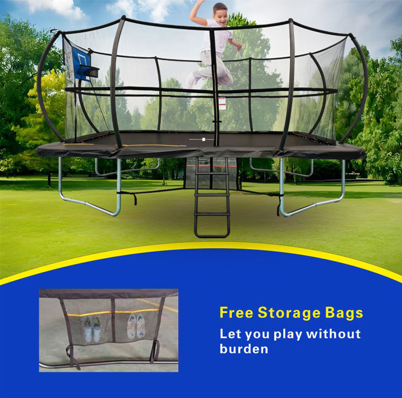 9x14ft Rectangular Trampoline with Safety Enclosure Black - Free Ladder Shoe Tidy Anchor Kit Basketball
