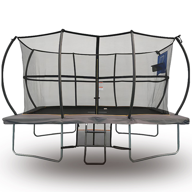 8x12ft Rectangular Trampoline with Safety Enclosure Grey - Free Ladder Shoe Tidy Anchor Kit Basketball