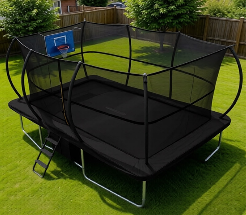 Big Air Super Bounce 9x14ft Rectangular Trampoline with Safety Enclosure Black - Free Ladder Shoe Tidy Anchor Kit Basketball - Image 14