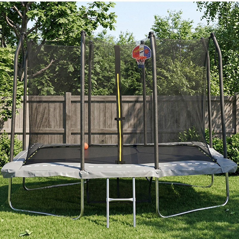 Big Air 6x8ft Rectangular Trampoline with Safety Enclosure Grey FREE Ladder Basketball Game & Shoe Tidy