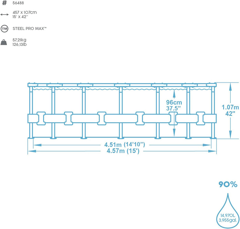 Bestway 15ft x 42inch Steel Pro Max™ Above Ground Swimming Pool With Filter Ladder & Cover