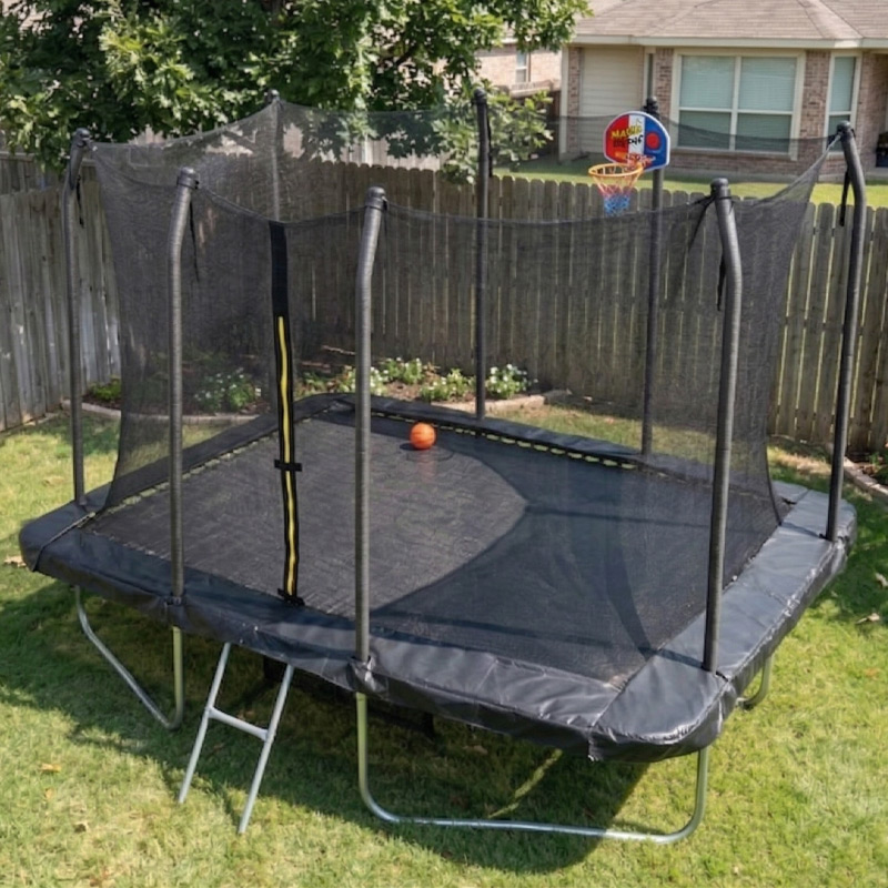 6x9ft Rectangular Trampoline with Safety Enclosure Black FREE Ladder Basketball Game & Shoe Tidy