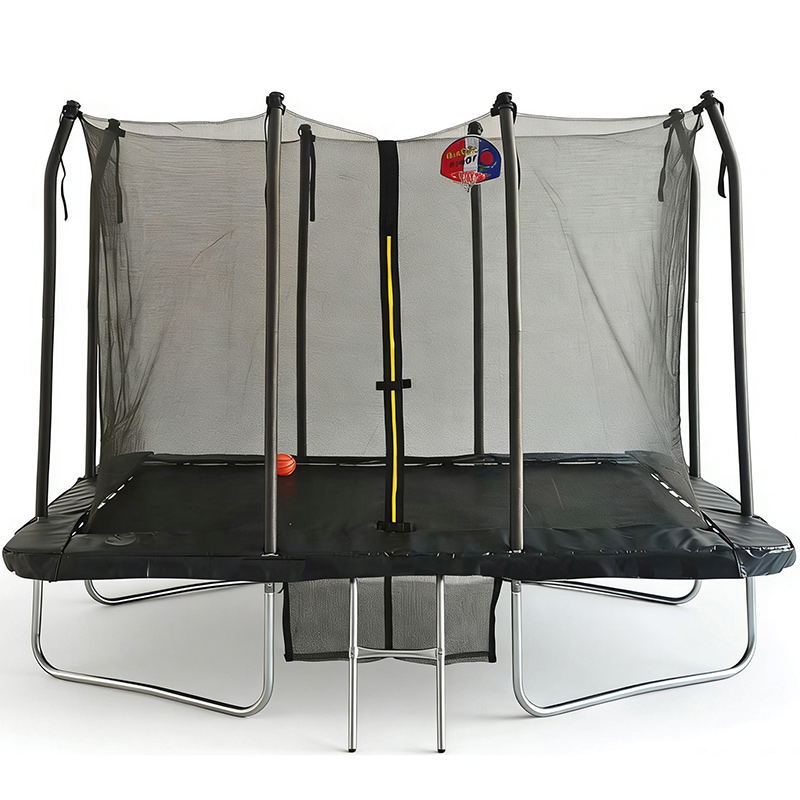 6x9ft Rectangular Trampoline with Safety Enclosure Black FREE Ladder Basketball Game & Shoe Tidy