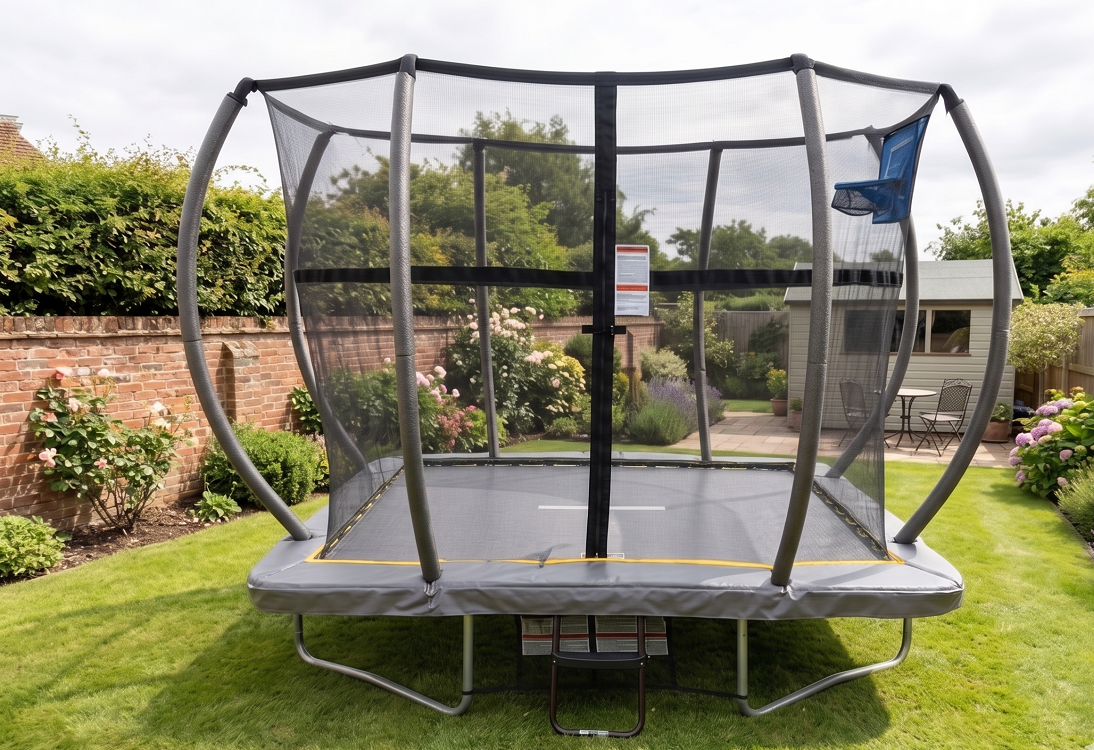 Big Air Super Bounce 5x7ft Rectangular Trampoline with Safety Enclosure Grey - Free Ladder Shoe Tidy Anchor Kit Basketball