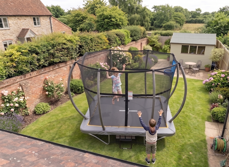Big Air Super Bounce 5x7ft Rectangular Trampoline with Safety Enclosure Grey - Free Ladder Shoe Tidy Anchor Kit Basketball - Image 12