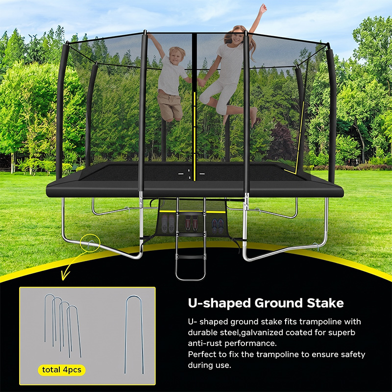 7x10ft Rectangular Trampoline with Safety Enclosure Black - Free Ladder & Shoe Tidy