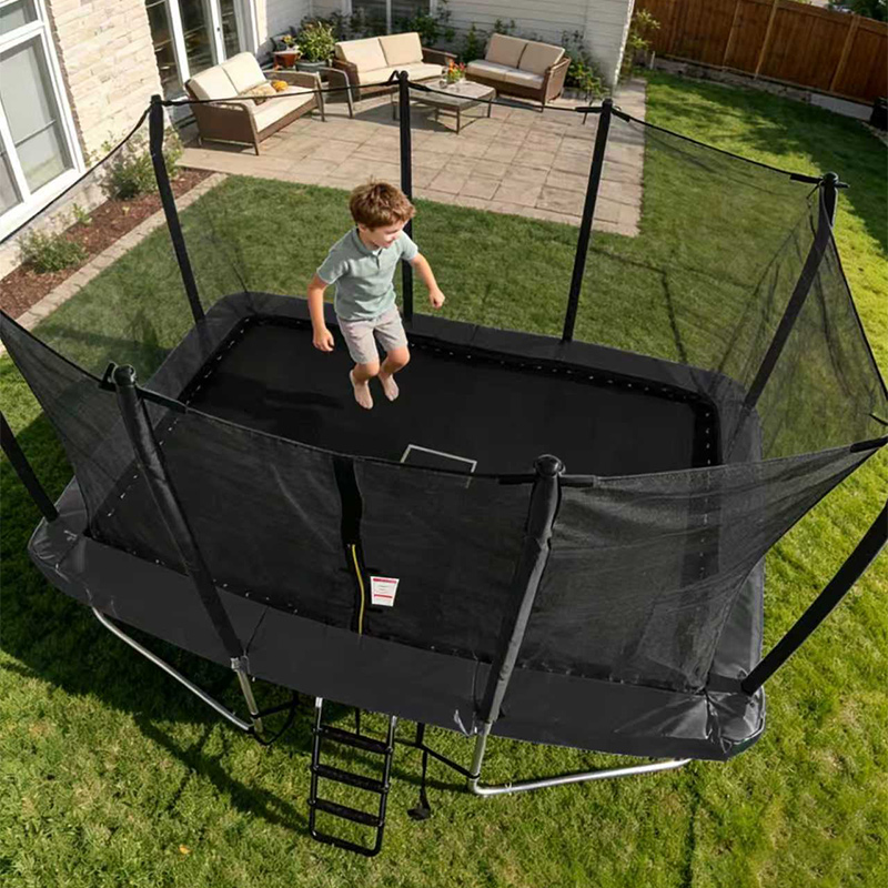 7x10ft Rectangular Trampoline with Safety Enclosure Black - Free Ladder & Shoe Tidy