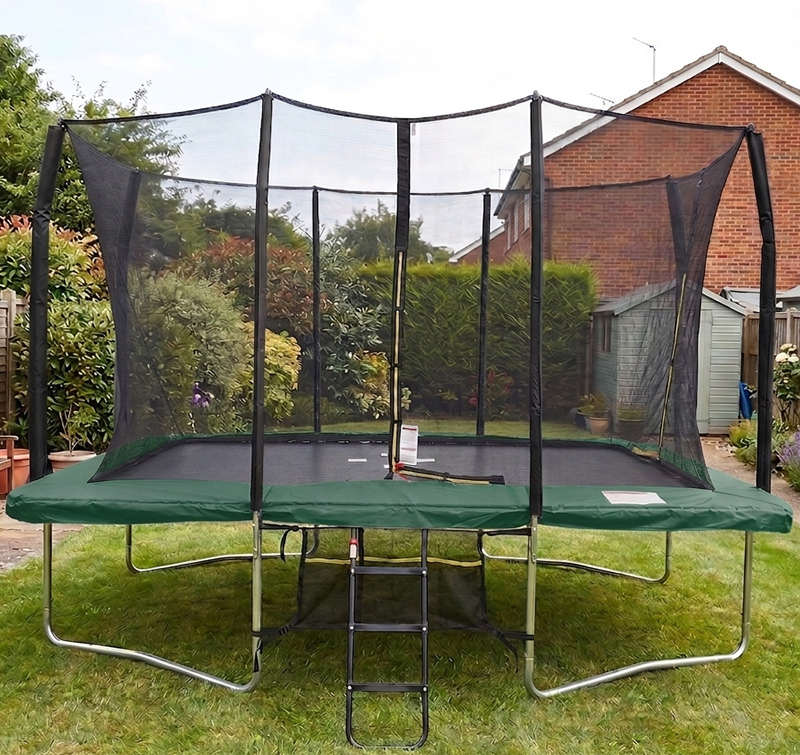 7x10ft Rectangular Trampoline with Safety Enclosure Green - Free Ladder & Shoe Tidy