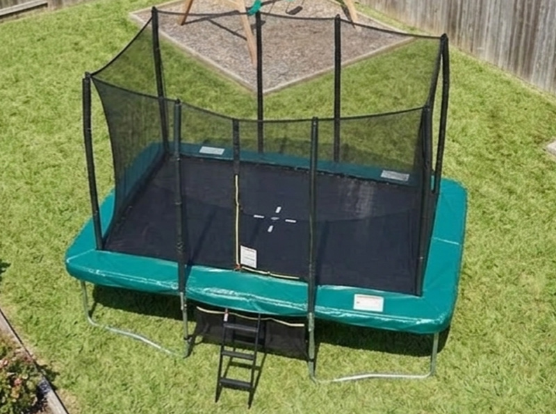 7x10ft Rectangular Trampoline with Safety Enclosure Green - Free Ladder & Shoe Tidy