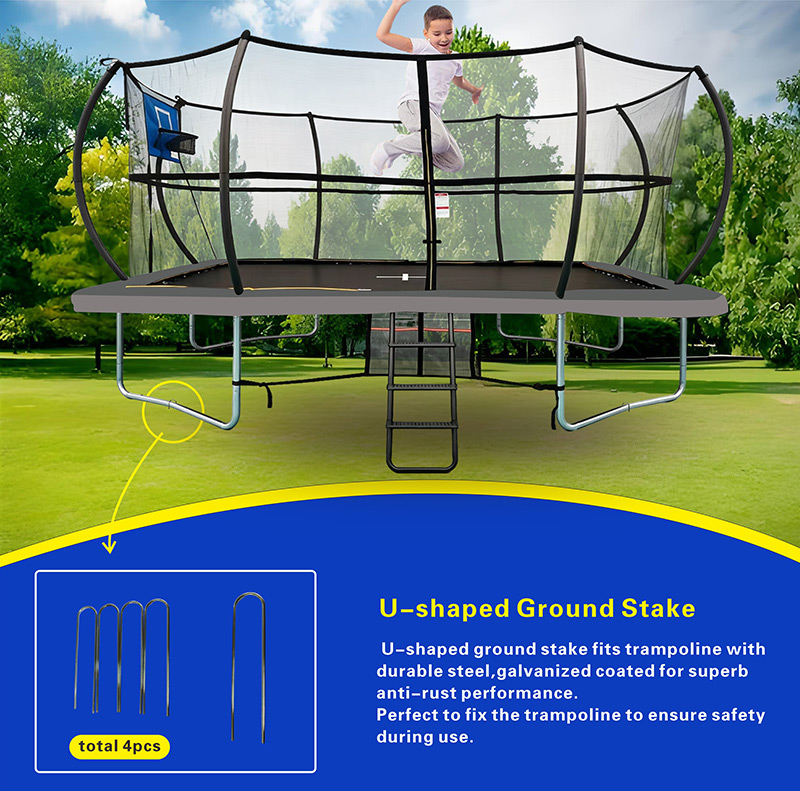 10x17ft Rectangular Trampoline with Safety Enclosure Grey - Free Ladder Shoe Tidy Anchor Kit Basketball