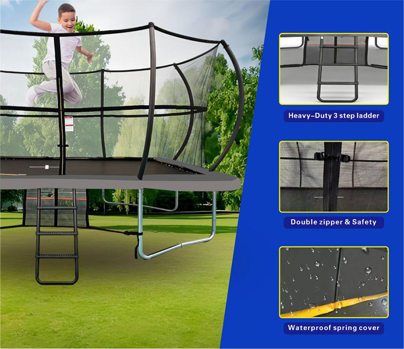 10x17ft Rectangular Trampoline with Safety Enclosure Grey - Free Ladder Shoe Tidy Anchor Kit Basketball