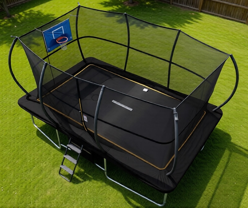 10x17ft Rectangular Trampoline with Safety Enclosure Black - Free Ladder Shoe Tidy Anchor Kit Basketball