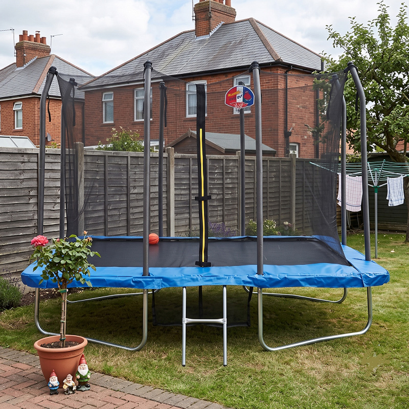 Big Air 5x7ft Rectangular Trampoline with Safety Enclosure Blue FREE Ladder Basketball Game & Shoe Tidy
