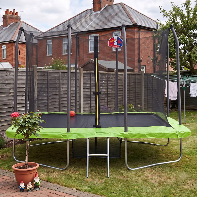 Big Air 6x8ft Rectangular Trampoline with Safety Enclosure Green FREE Ladder Basketball Game & Shoe Tidy