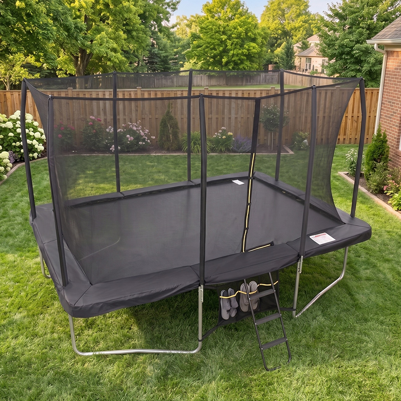 Big Air Extreme 9x14ft Rectangular Trampoline with Safety Enclosure Black – Free Ladder & Shoe Tidy