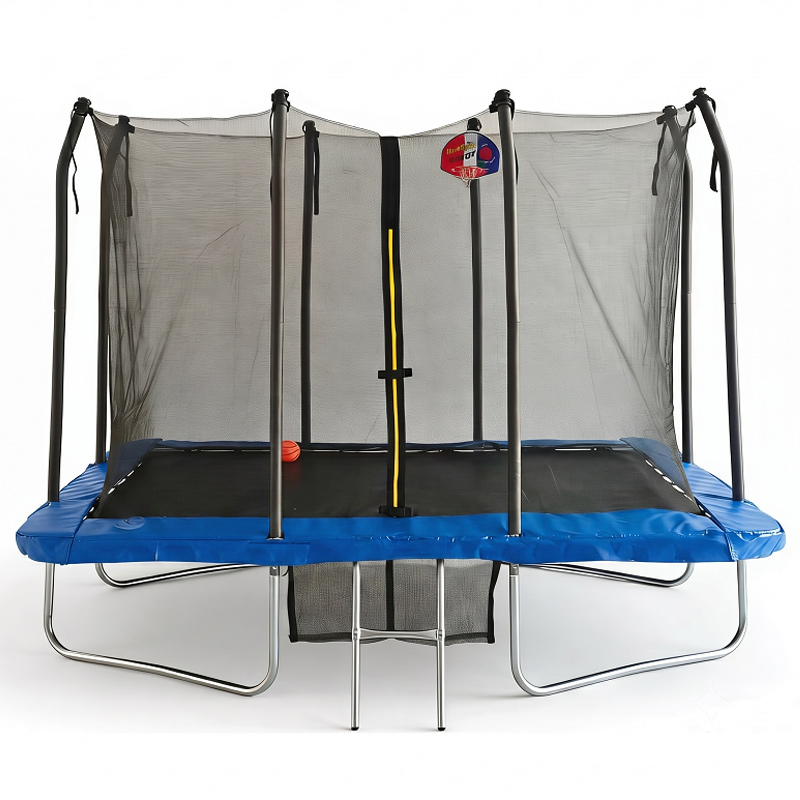 6x8ft Rectangular Trampoline with Safety Enclosure Blue FREE Ladder Basketball Game & Shoe Tidy