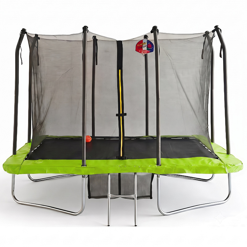 6x8ft Rectangular Trampoline with Safety Enclosure FREE Ladder Basketball Game & Shoe Tidy
