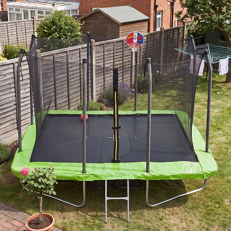 Big Air 5x7ft Rectangular Trampoline with Safety Enclosure Green FREE Ladder Basketball Game & Shoe Tidy