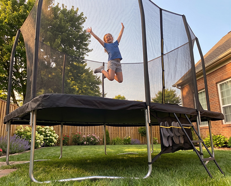 9x14ft Rectangular Trampoline with Safety Enclosure Black – Free Ladder & Shoe Tidy