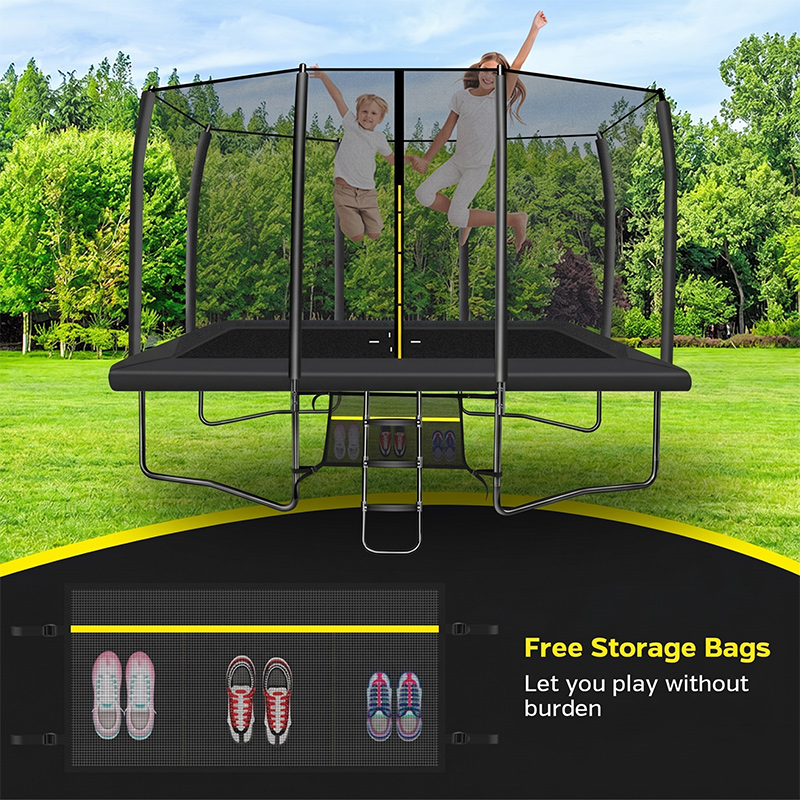 9x14ft Rectangular Trampoline with Safety Enclosure Black – Free Ladder & Shoe Tidy