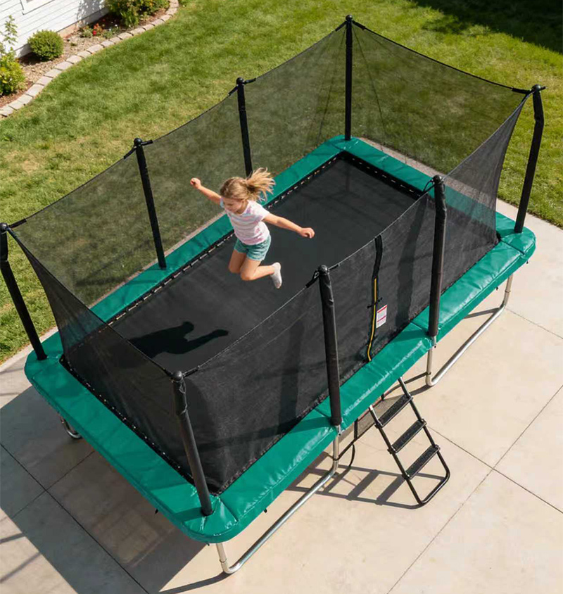 9x14ft Rectangular Trampoline with Safety Enclosure Green – Free Ladder & Shoe Tidy